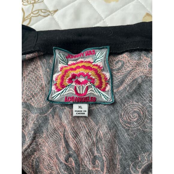 JOHNNY WAS LONG SLV, V-NECK, PULL-OVER BLOUSE, WOMENS, XL, BLACK & REDISH-ORANGE - Picture 9 of 9